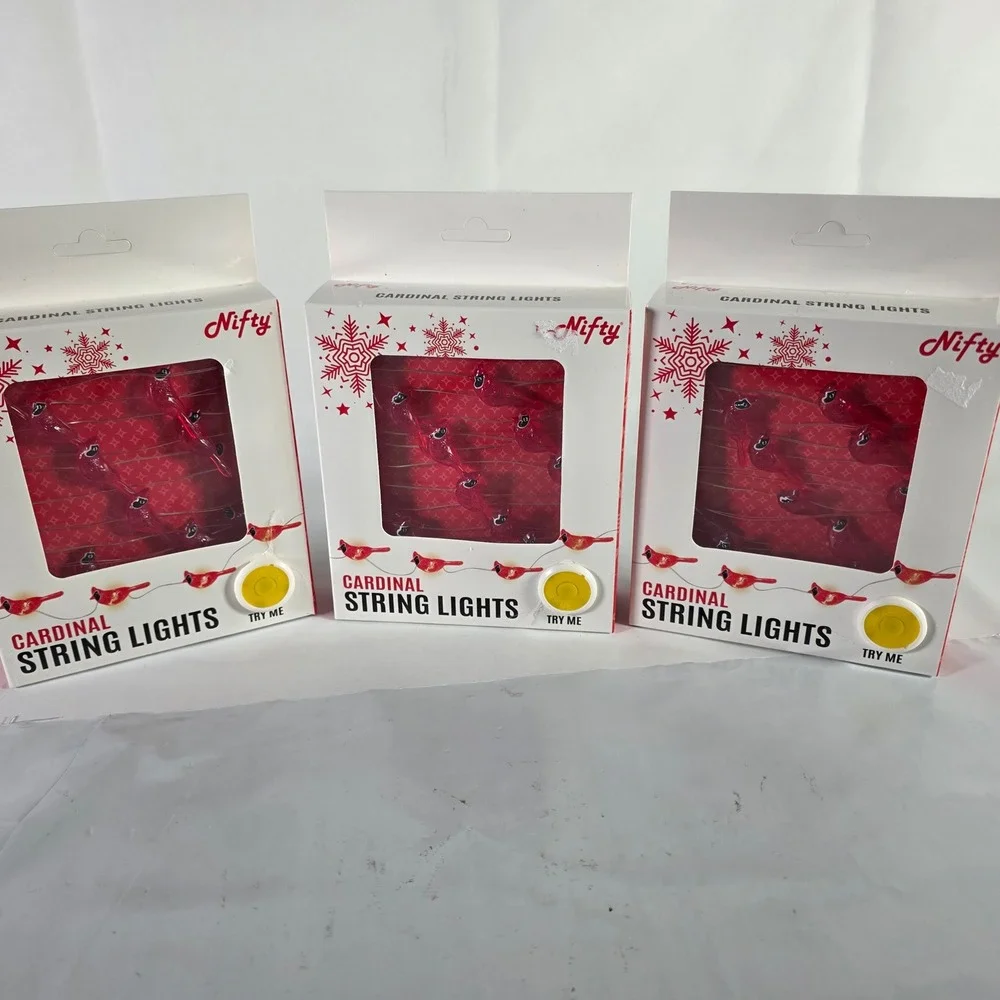 Nifty Cardinal LED String Lights Red Christmas Birds 36 Lights 16 ft 3 Pack